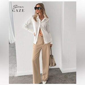 Tan Wide Leg Pants High Waisted